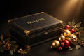 Boîte de rangement pour ornements de Noël DULUXE noire et dorée avec boules de Noël