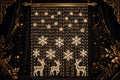 Rideau lumineux de Noël DULUXE à motifs animés, micro-lumières blanc chaud sur fond noir et doré