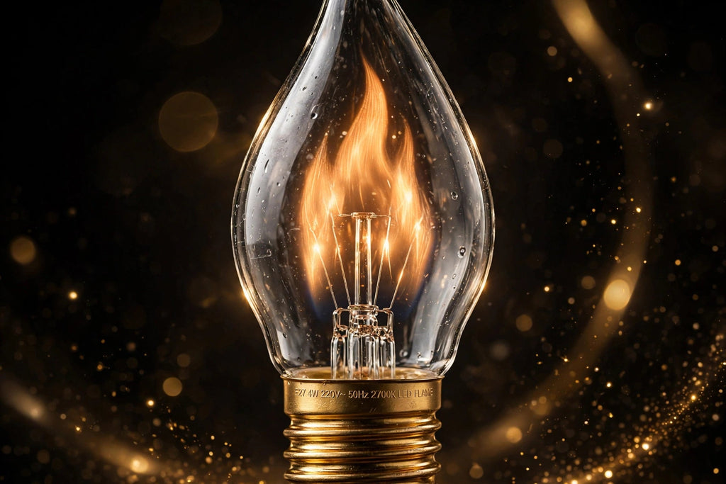 Gros plan sur l'ampoule flamme LED à effet feu réaliste et son culot E27