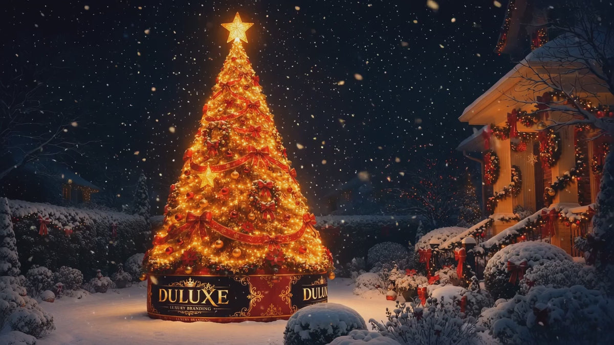 Vidéo du sapin de Noël gonflable géant lumineux la nuit, ambiance féerique des Fêtes DULUXE
