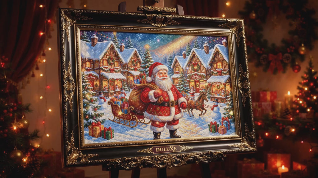 Vidéo : révélation du tableau de peinture diamant de Noël terminé qui scintille